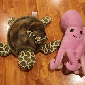 Amazon Green Turtle and Pink Octopus Stuffed Animals With Babies